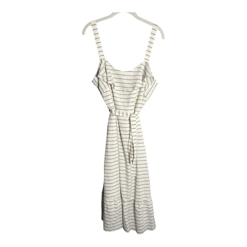 Banana Republic Gray White Striped Belted Dress Ruffle Detail 12